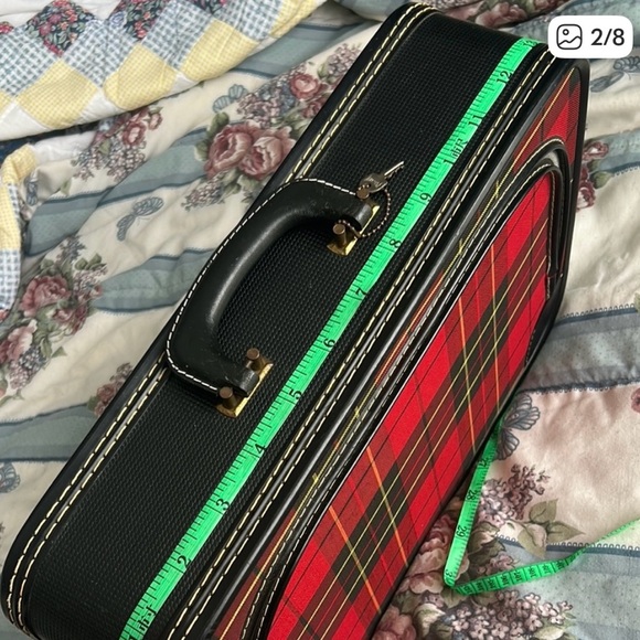 Red Plaid and Black Small Weekend Luggage Case - Picture 9 of 9